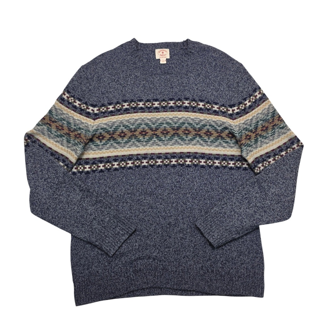 Brooks Brothers Red Fleece Blue Fair Isle Italian Yarn Crewneck Sweater Mens L